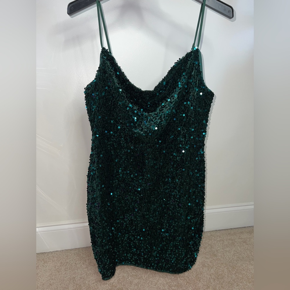 Lulus Green Sequins mini dress